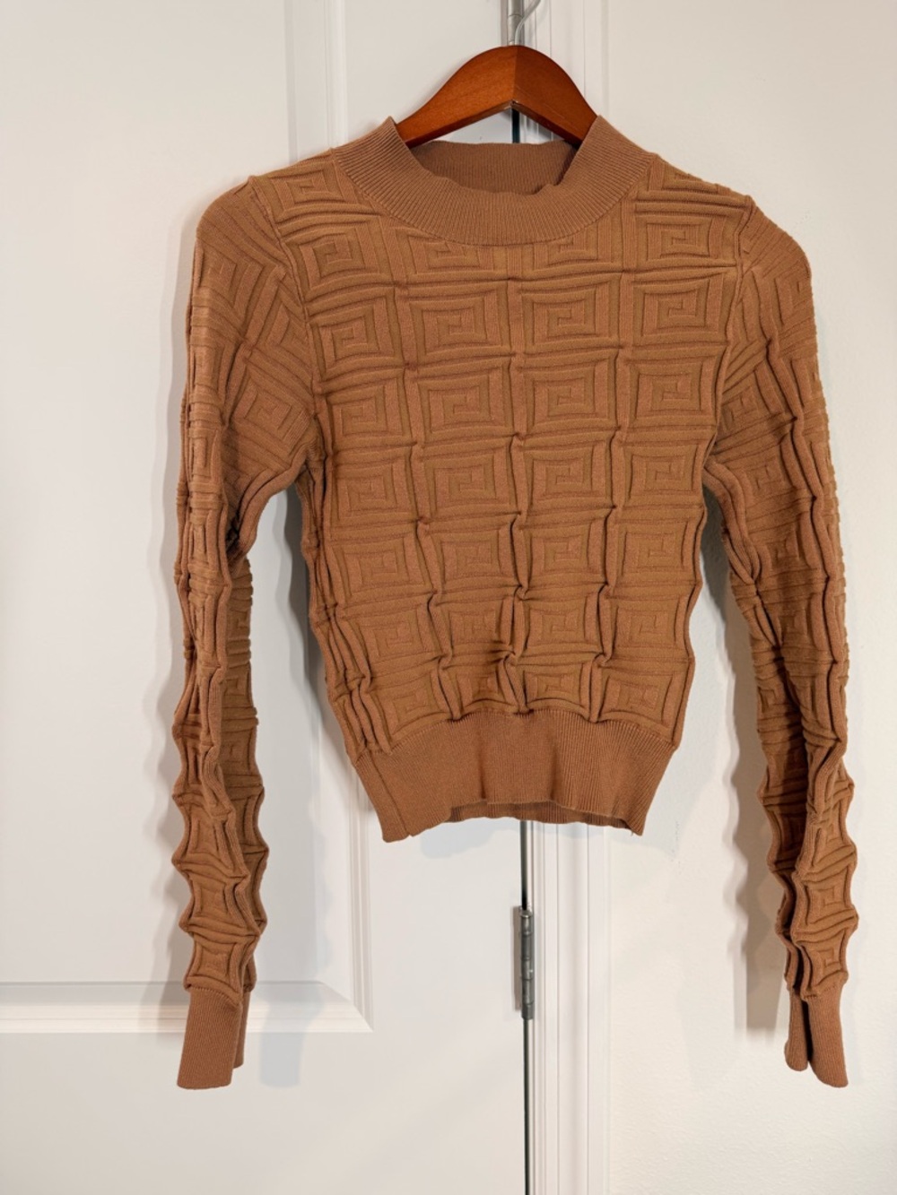 SHEIN Camel Textured Cowl-Neck Sweater